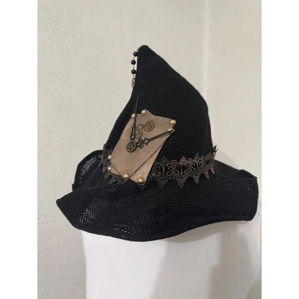 Steampunk Halloween Wizard Witch Hat Knitted Felt Wool Cap Headwear Wired Brim